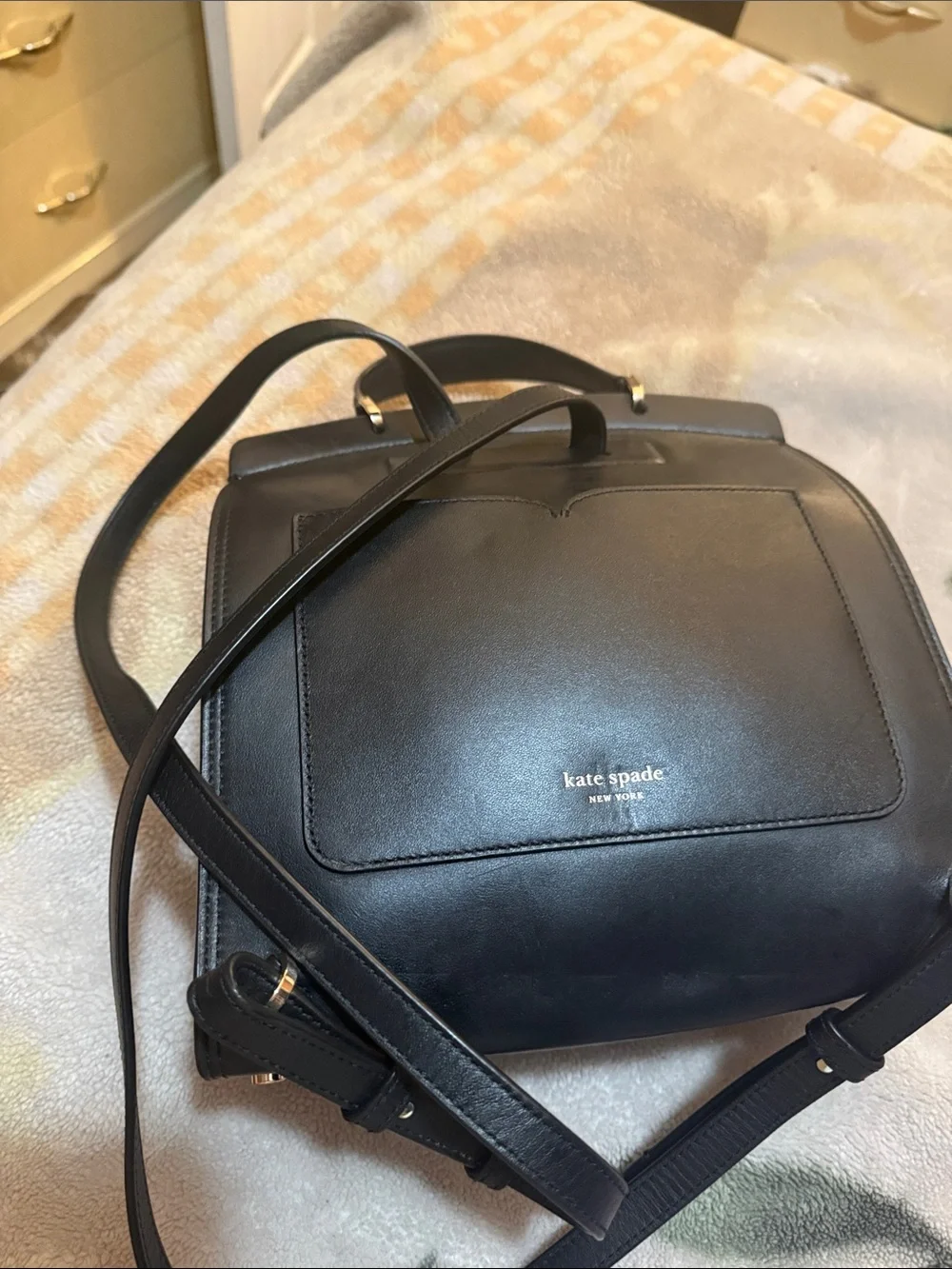 kate spade Black Leather Structured Top-Handle Crossbody Bag